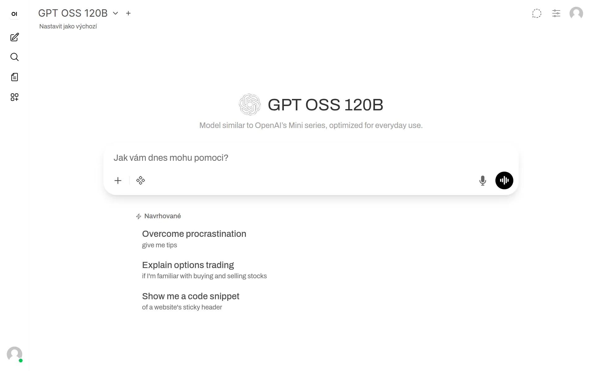 OpenWebUI: prostředí pro otevřené jazykové modely, které imituje komerční poskytovatele, ale nabízí mnohem větší konfigurovatelnost. Screenshot pořízen na https://chat.ai.e-infra.cz.